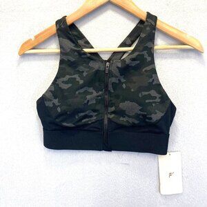 NWT Fabletics Ella High Support Zip Front Sports Bra Small S Black Gray Camo
